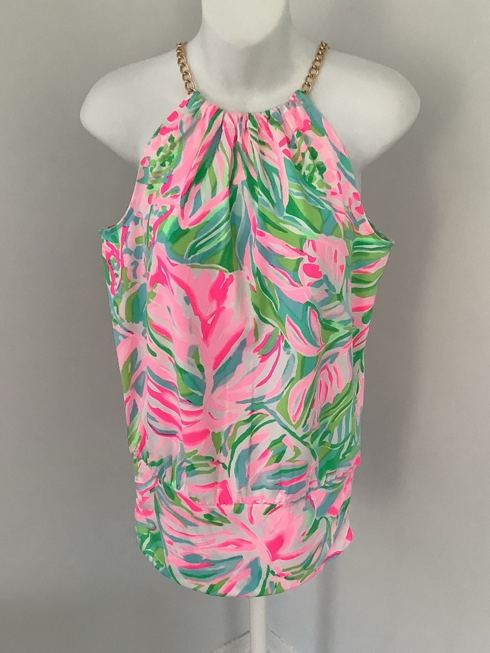 Lilly Pulitzer Pink, Green & Blue Tropical Tank with Gold Chain Straps Sz. XS